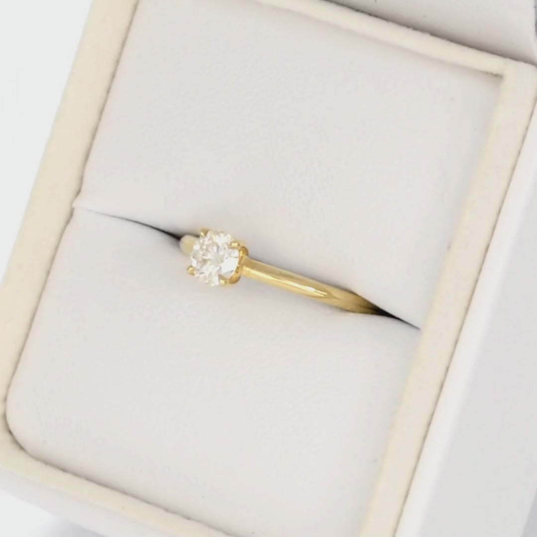 round moissanite solitaire in yellow gold