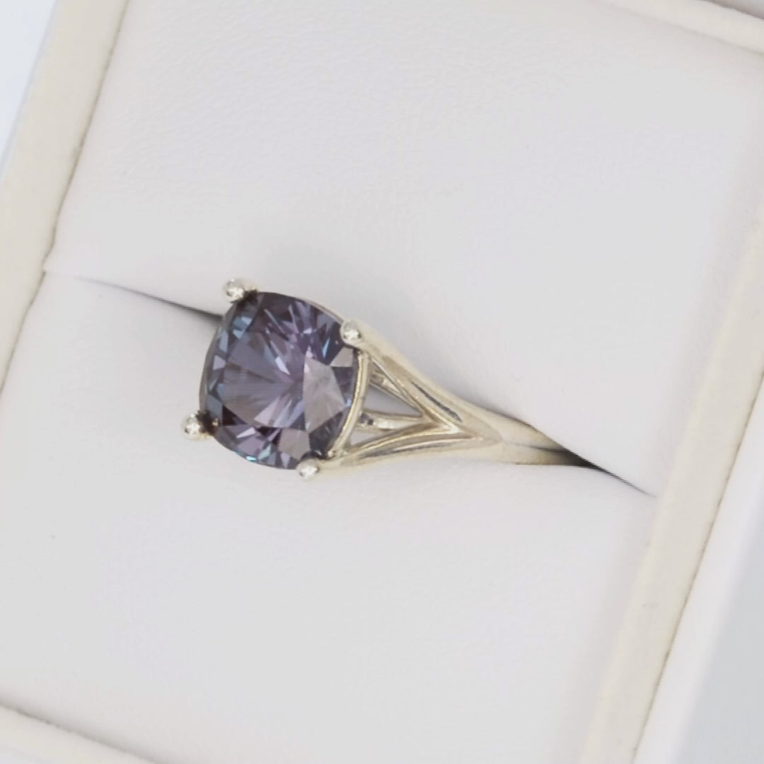 cyres solitaire ring in silver with cushion lab alexandrite