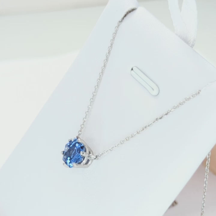 cygni necklace with step cut hex blue lab sapphire