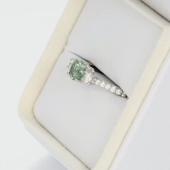 accented alice ring with round green lab sapphire in platinum