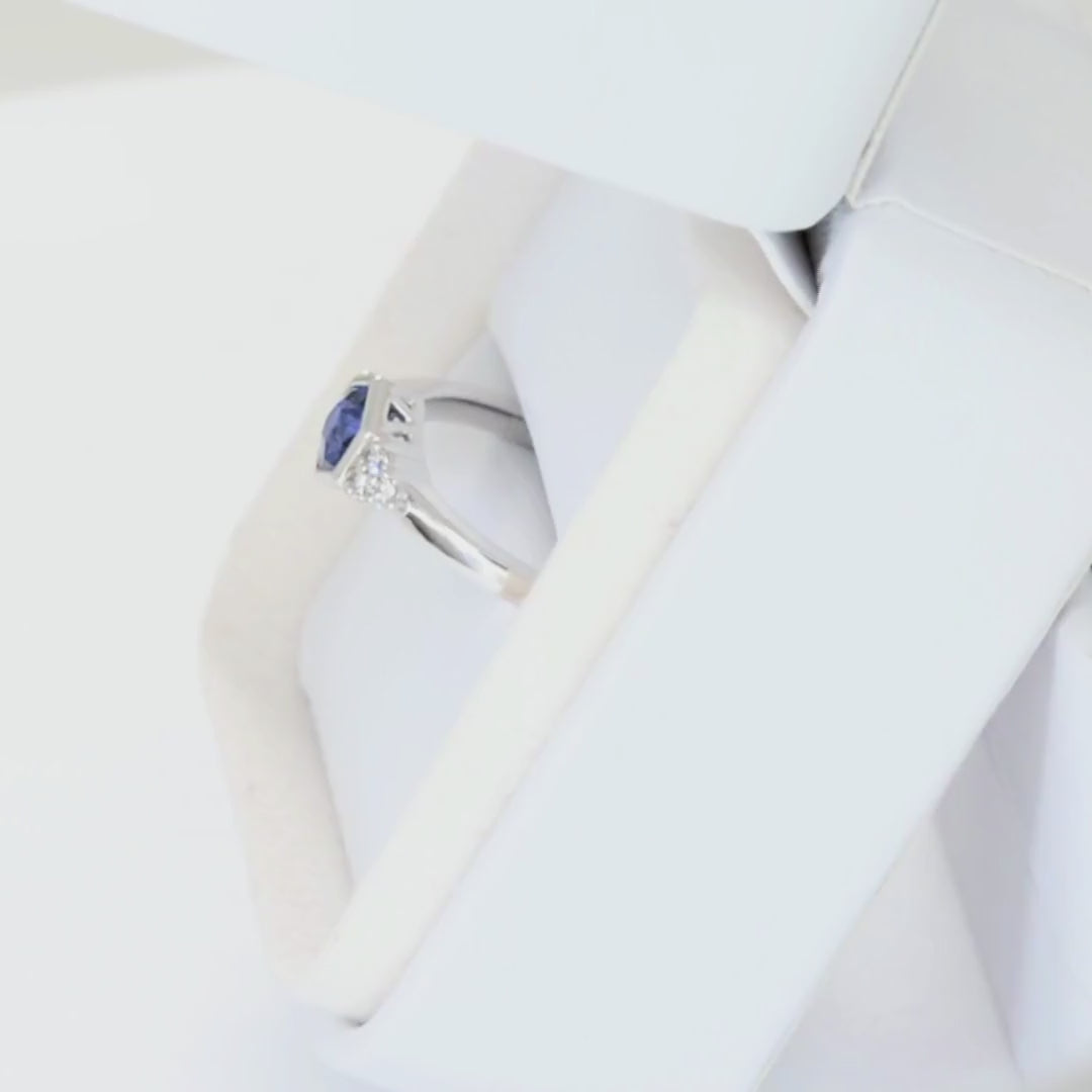 hanna bezel accented ring in white gold with royal blue lab sapphire hex