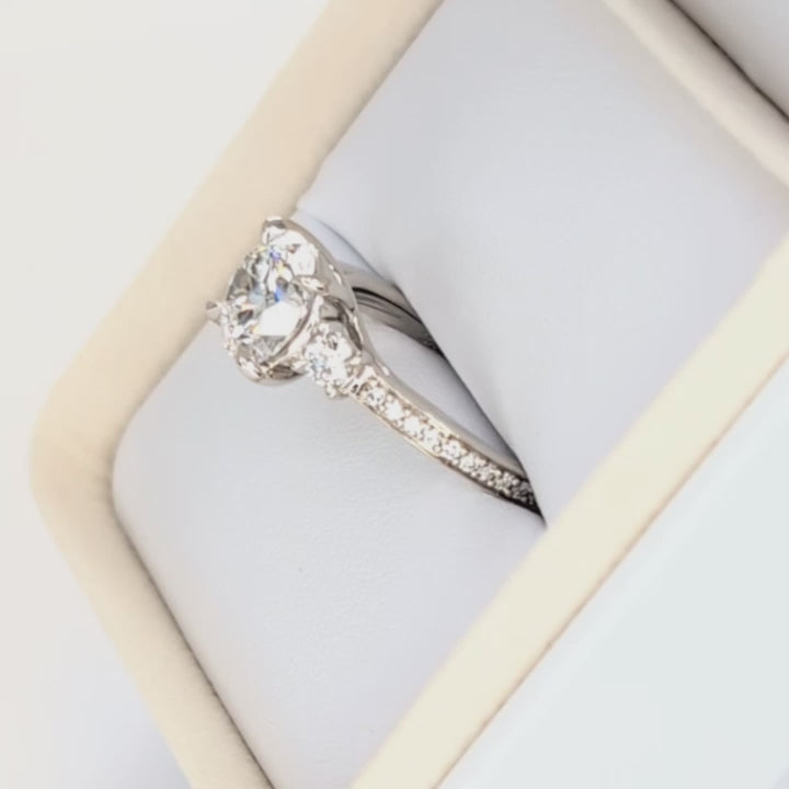 oriane three stone ring in platinum with round lab diamond