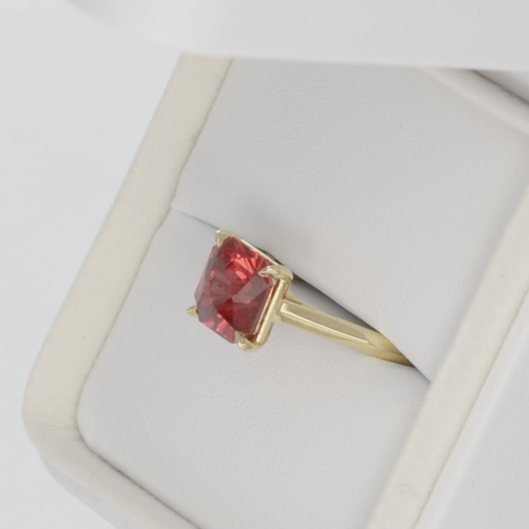 nanea solitaire ring with asscher lab ruby in yellow gold
