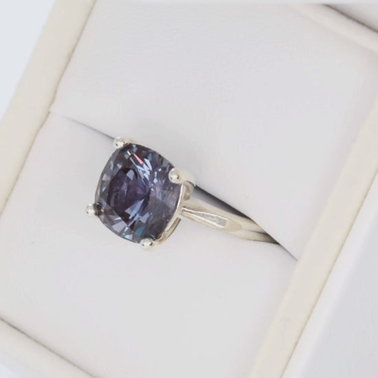 liv solitaire ring in silver with cushion lab alexandrite