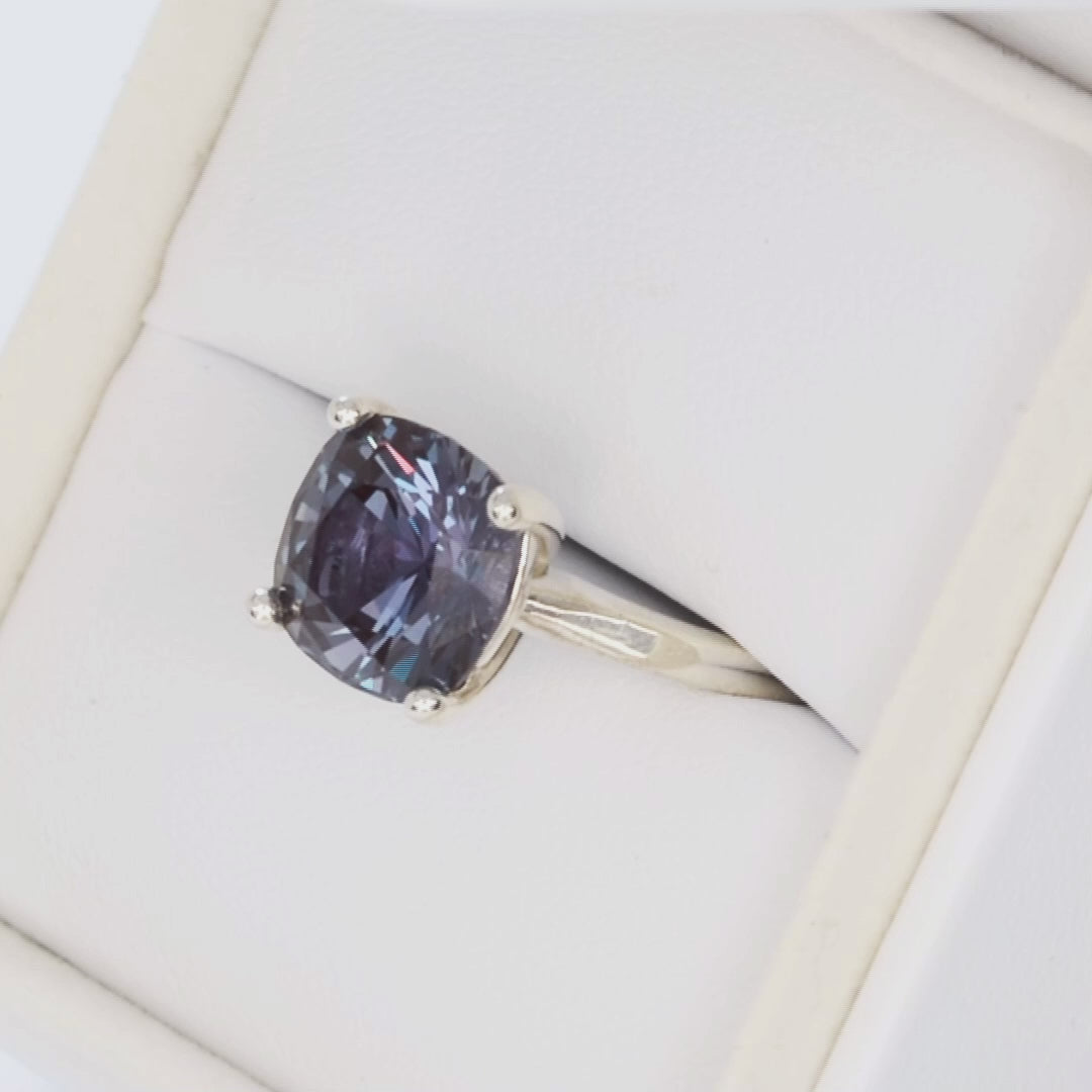 liv solitaire ring in silver with cushion lab alexandrite