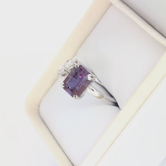 wrap around ring with lab diamonds and radiant lab alexandrite