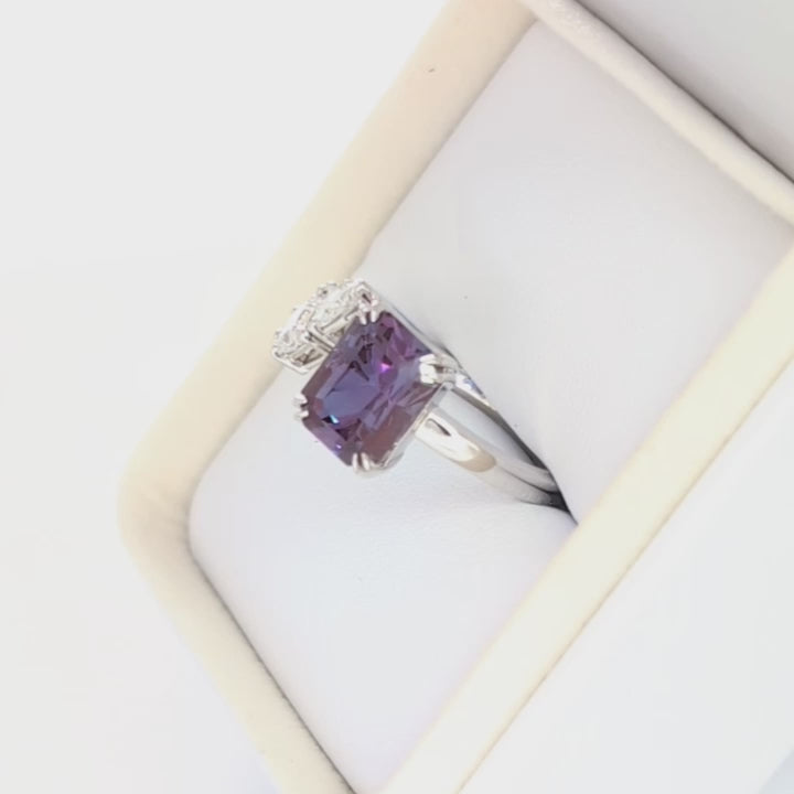 wrap around ring with lab diamonds and radiant lab alexandrite