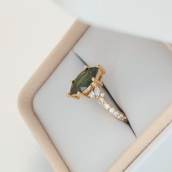 rachelle engagement ring with green australian sapphire marquise