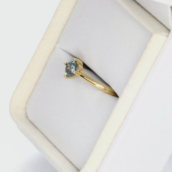 compass solitaire ring with round lab alexandrite in yellow gold