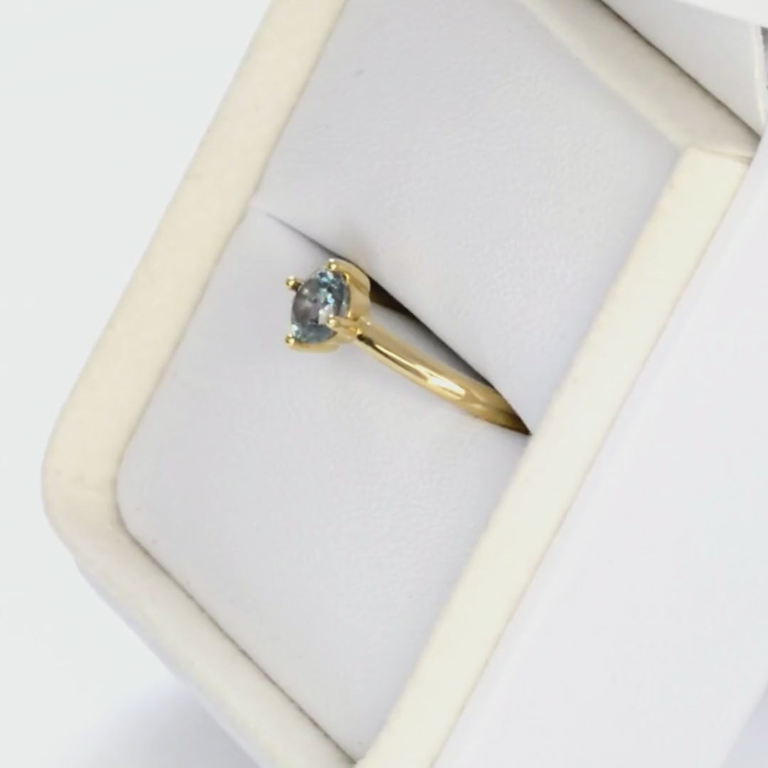 compass solitaire ring with round lab alexandrite in yellow gold