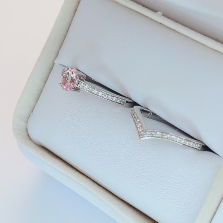rumi wedding set with pink oval lab sapphire