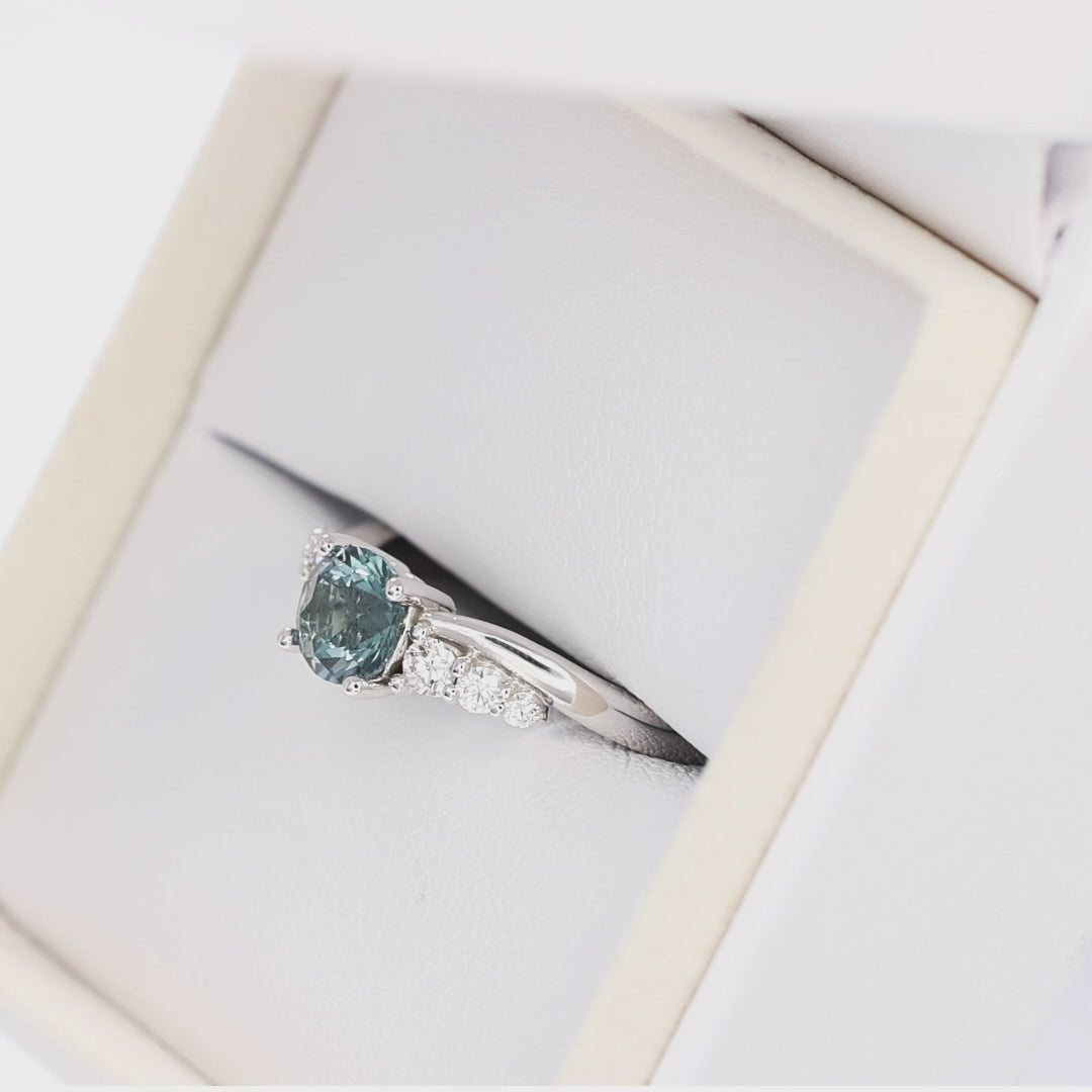 haisley accented ring in white gold with round blue lab sapphire