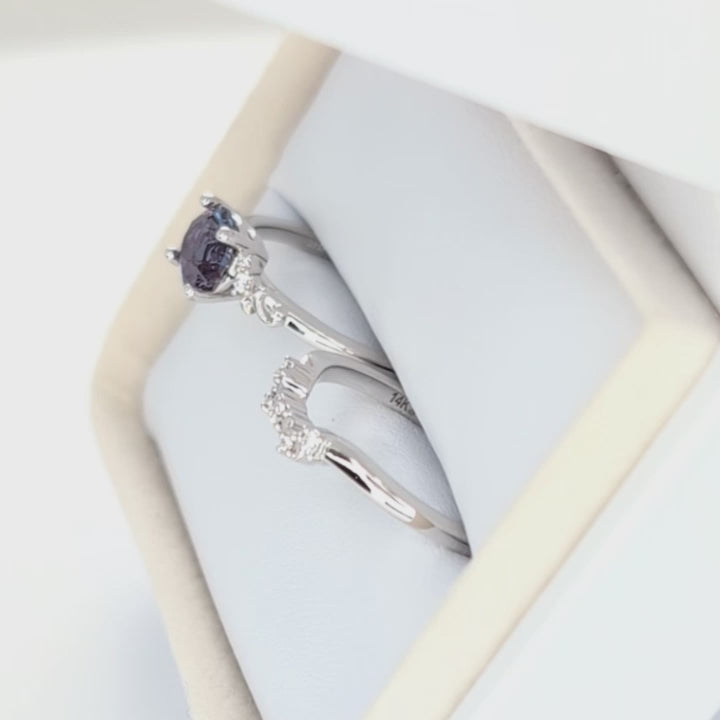 nellie nature inspired wedding set with round lab alexandrite
