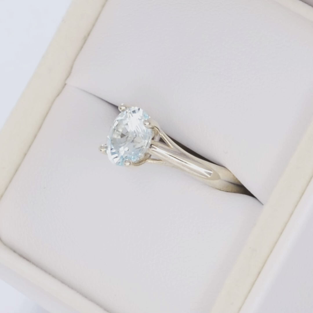 courtney solitaire ring in silver with oval light blue lab sapphire