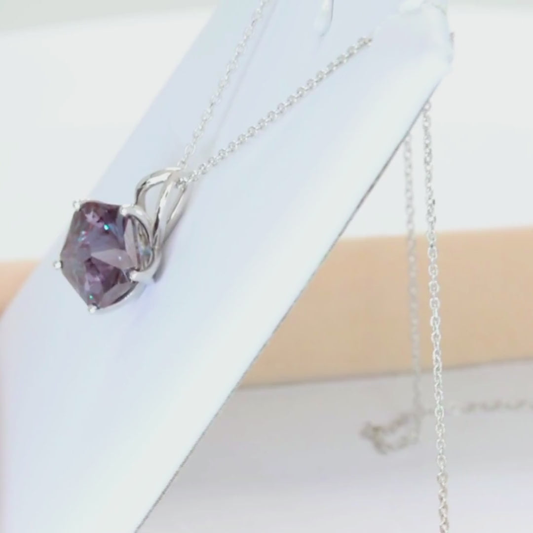 lab alexandrite flower pendant in white gold
