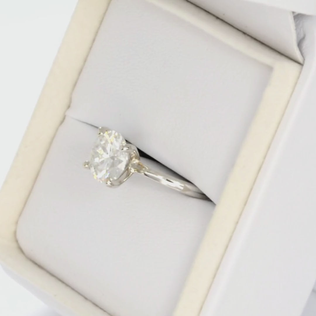 round moissanite solitaire in white gold