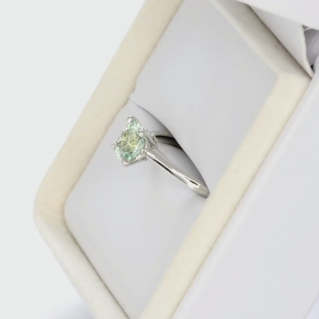 green lab sapphire cushion solitaire in white gold