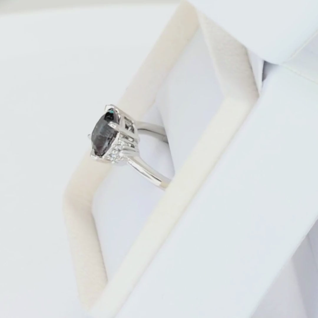 esilda engagement ring in platinum with a cushion cut lab alexandrite