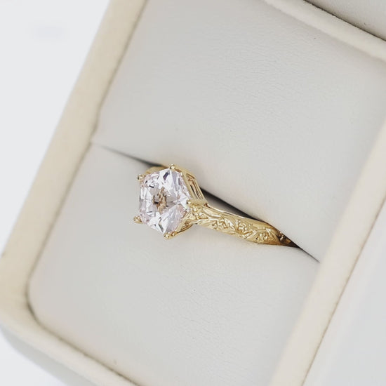 shelby nature inspired engagement ring in yellow gold with hanami flower white lab sapphire