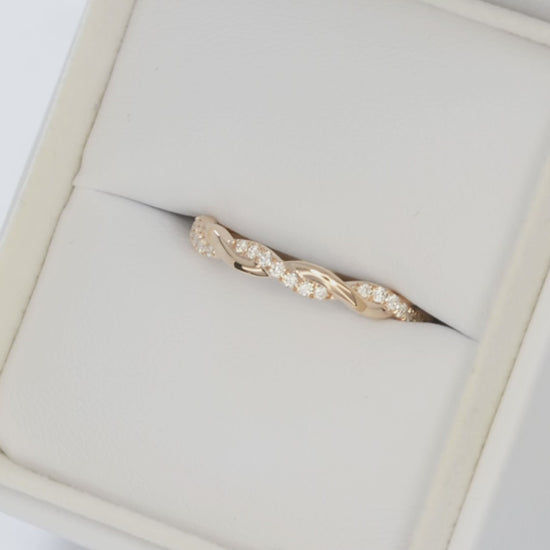 odette accented twist wedding band in rose gold and lab diamonds