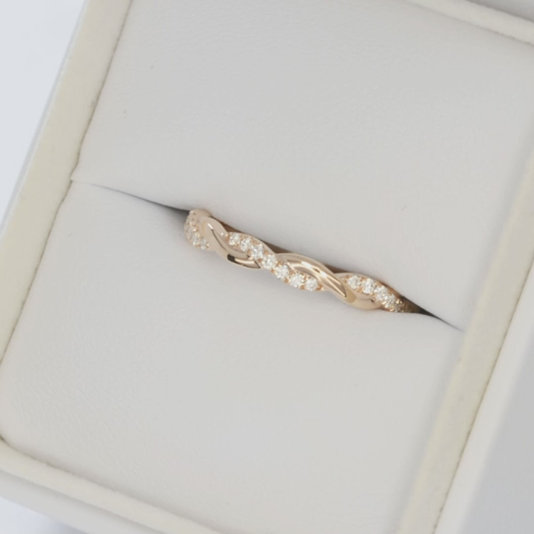 odette accented twist wedding band in rose gold and lab diamonds