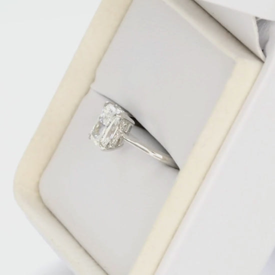 radiant lab diamond hidden halo engagement ring in white gold