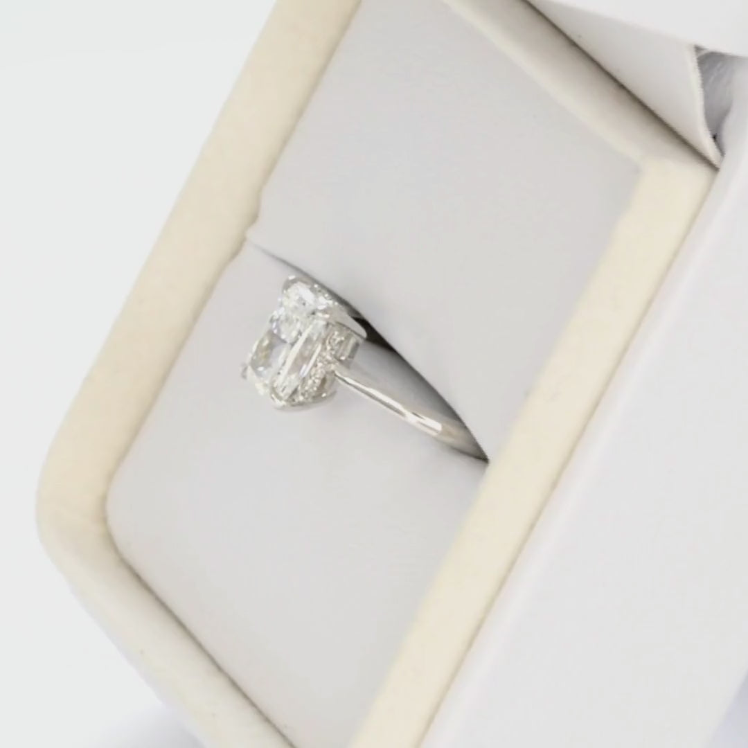 radiant lab diamond hidden halo engagement ring in white gold