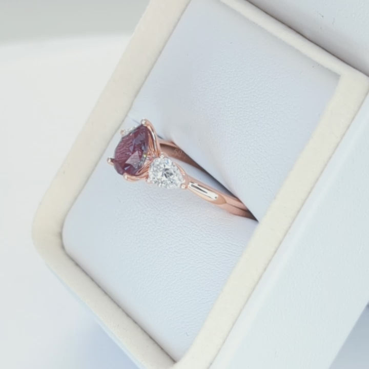 tawnee three stone ring with lab alexandrite pear