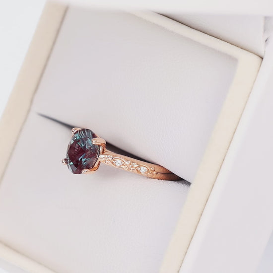 ivy accented ring in rose gold with oval lab alexandrite