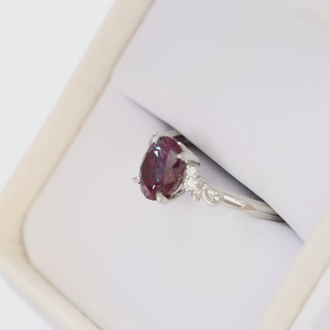 nellie nature inspired ring in white gold with oval lab alexandrite