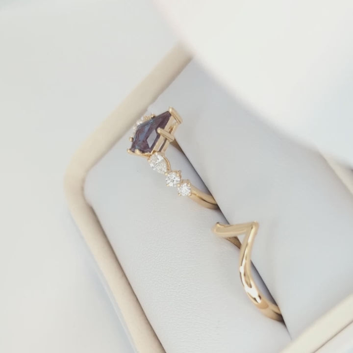 Aurelia wedding set with kite cut lab alexandrite