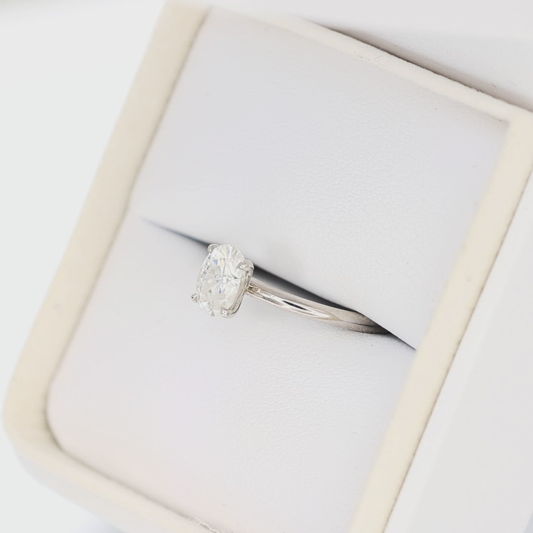 charmaine solitaire ring in white gold with oval moissanite