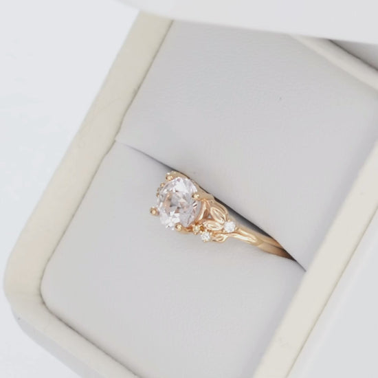 kinsley nature inspired wedding set in rose gold with pink round lab sapphire