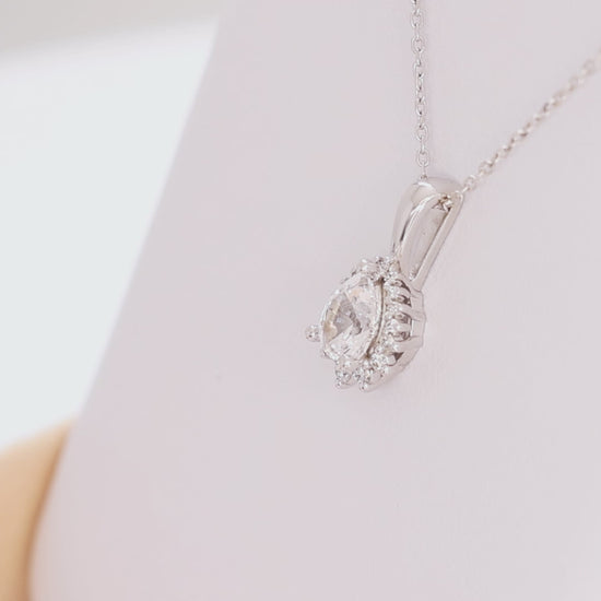 ivory necklace in white gold with pear white lab sapphire