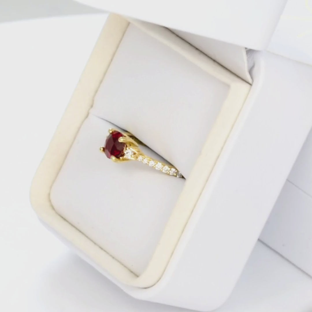 stacy accented engagement ring in yellow gold with round lab ruby