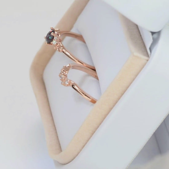 nellie wedding set in rose gold and round lab alexandrite