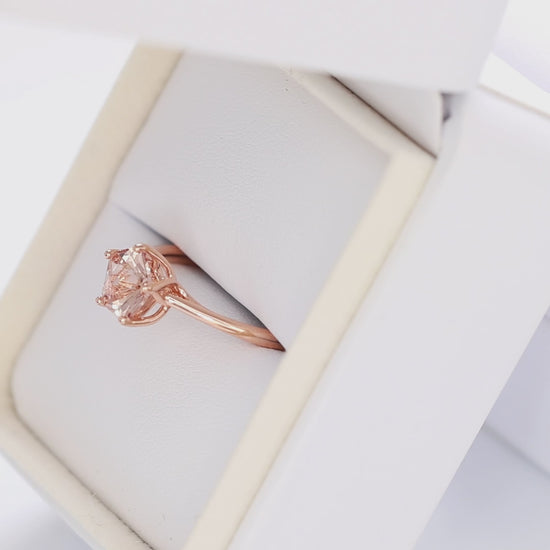 misha solitaire in rose gold with petal basket and pink lab sapphire flower