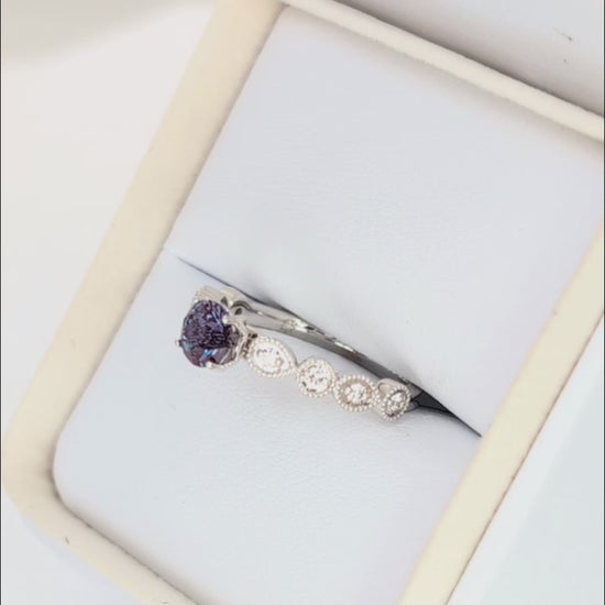 willow engagement ring with round lab alexandrite in white gold