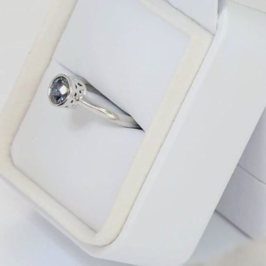 alexandra bezel set solitaire with round lab alexandrite
