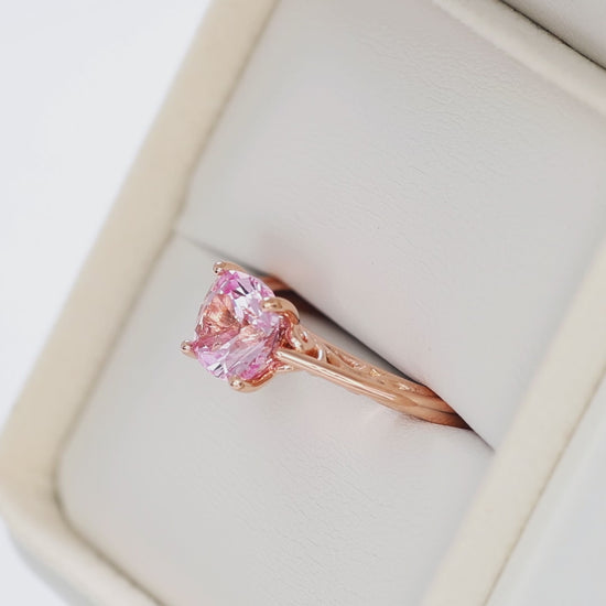 lyric solitaire ring in rose gold with blush pink lab sapphire nova cushion