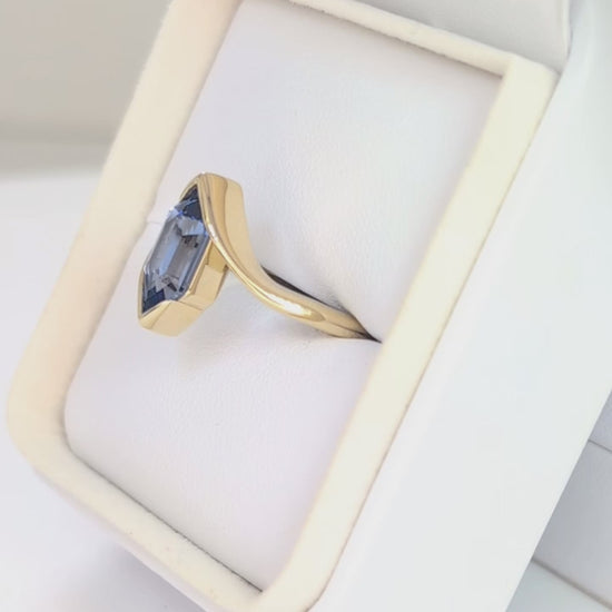 olivia solitaire ring in yellow gold with blue lab sapphire dutch marquise