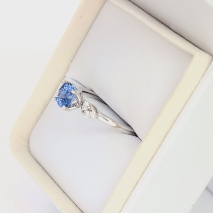 isla engagement ring with round blue lab sapphire