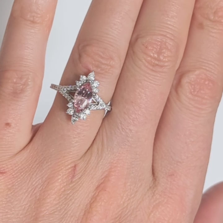 luna engagement ring with pink marquise lab sapphire