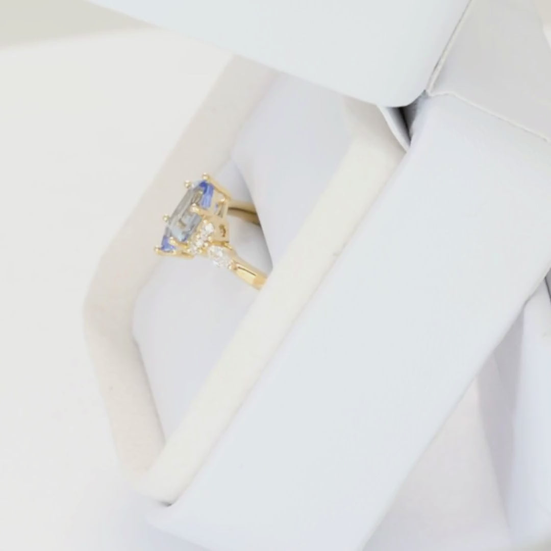 summer accented ring in yellow gold with light blue lab sapphire dutch marquise