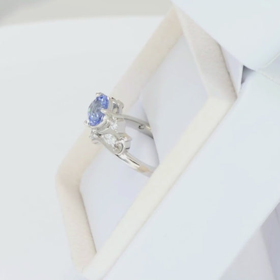 adira nature inspired ring in white gold with round light blue lab sapphire