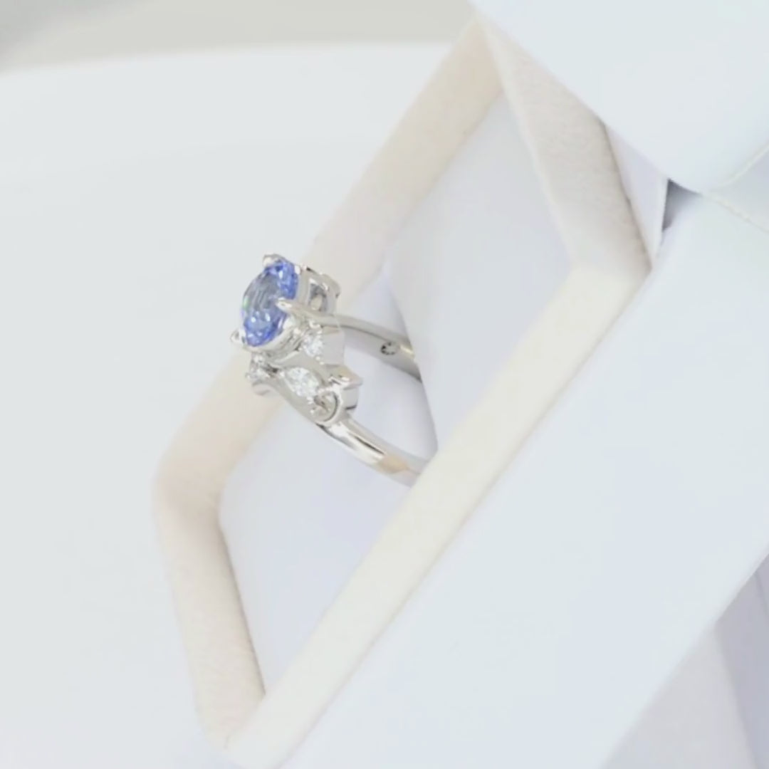 adira nature inspired ring in white gold with round light blue lab sapphire
