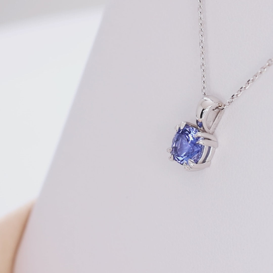 keziah necklace in white gold with cushion periwinkle blue lab sapphire