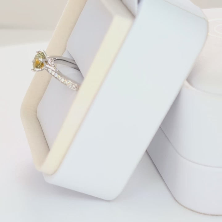 custom engagement ring with hex cut yellow montana sapphire