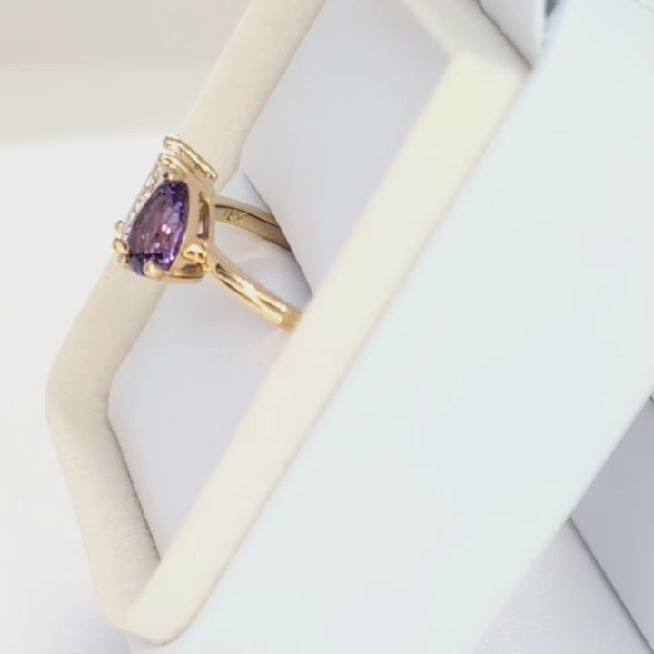 toi et moi ring with lab diamond radiant and purple lab sapphire pear