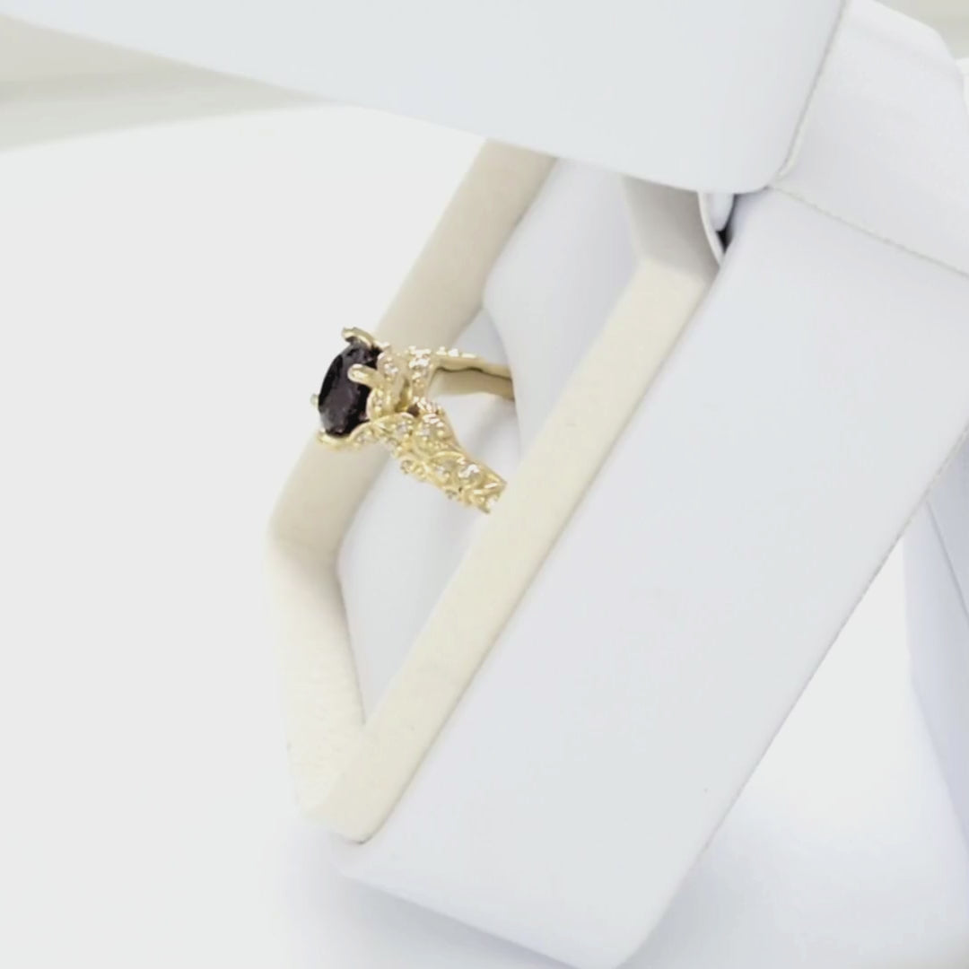 arabella engagement ring in yellow gold with round lab alexandrite
